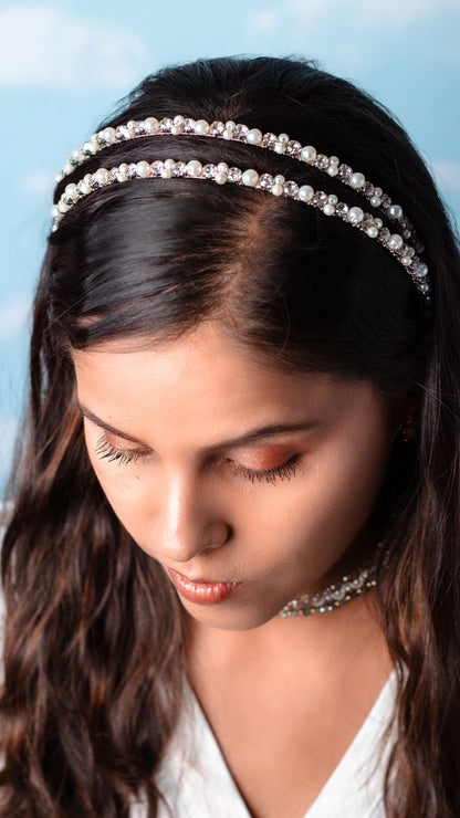 Hand-Woven Murano Crystals, and Pearls Headband, Handmade Colombian Wedding Tiara