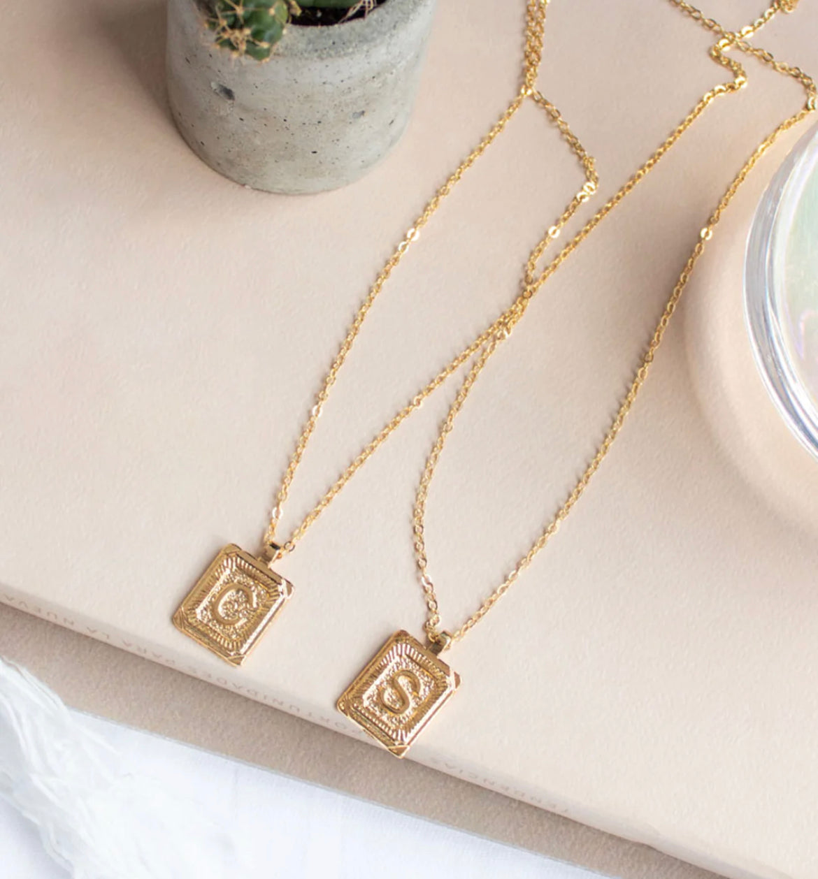 Gold Plated Letter Pendant Hand-Woven Necklace, Hand-Crafted Gold Necklace