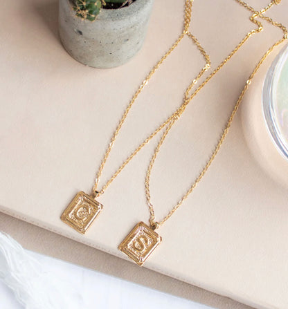 Gold Plated Letter Pendant Hand-Woven Necklace, Hand-Crafted Gold Necklace