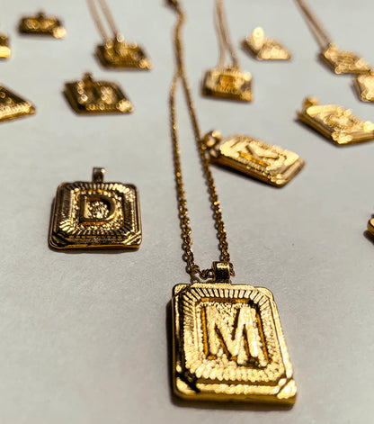 Gold Plated Letter Pendant Hand-Woven Necklace, Hand-Crafted Gold Necklace