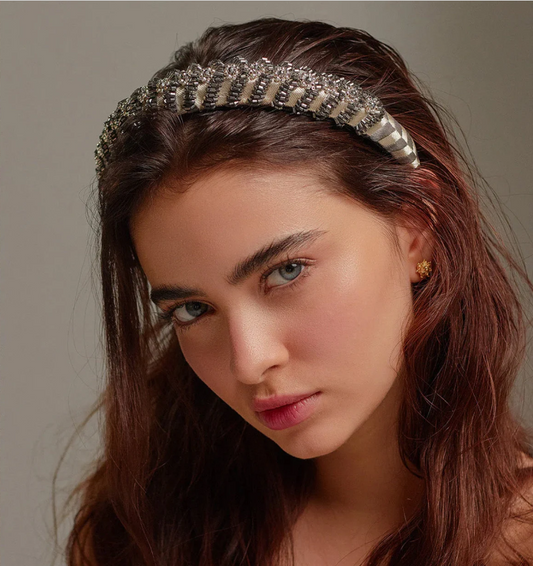 Handmade “Treasure” Headband, Hand-Crafted  Murano crystals and gold-plated beads
